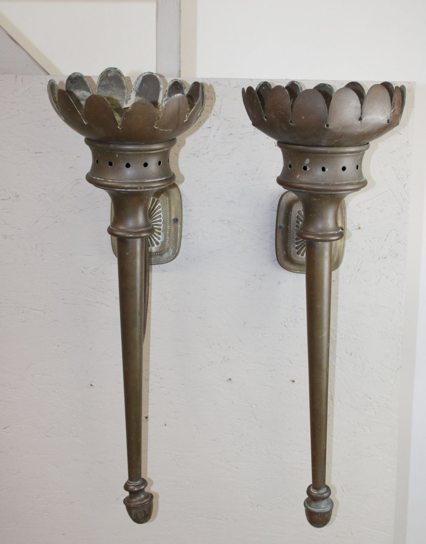 Pair of French brass torch wall sconces (1 of 5)