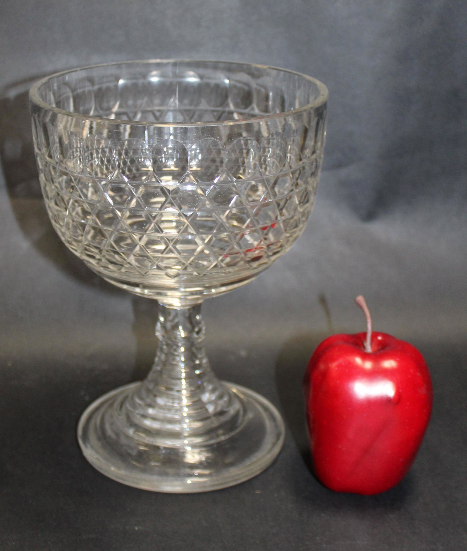 French cut glass compote: French cut glass compote. 20th century 9"h x 6 1/2"diam