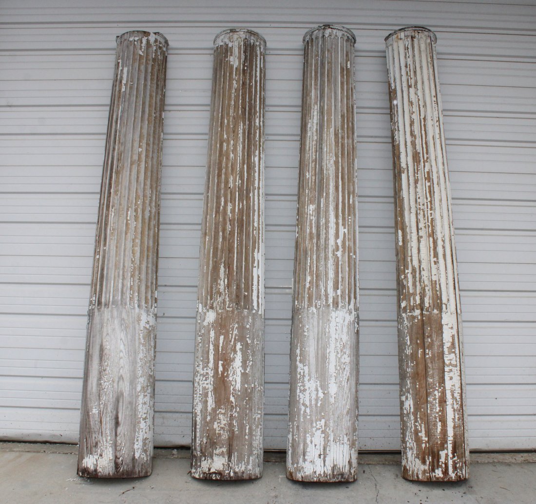 Set of 4 architectural fluted oak pilasters: Set of 4 architectural fluted oak pilasters. Approximately 110"h x 16"w x 8 3/4"d