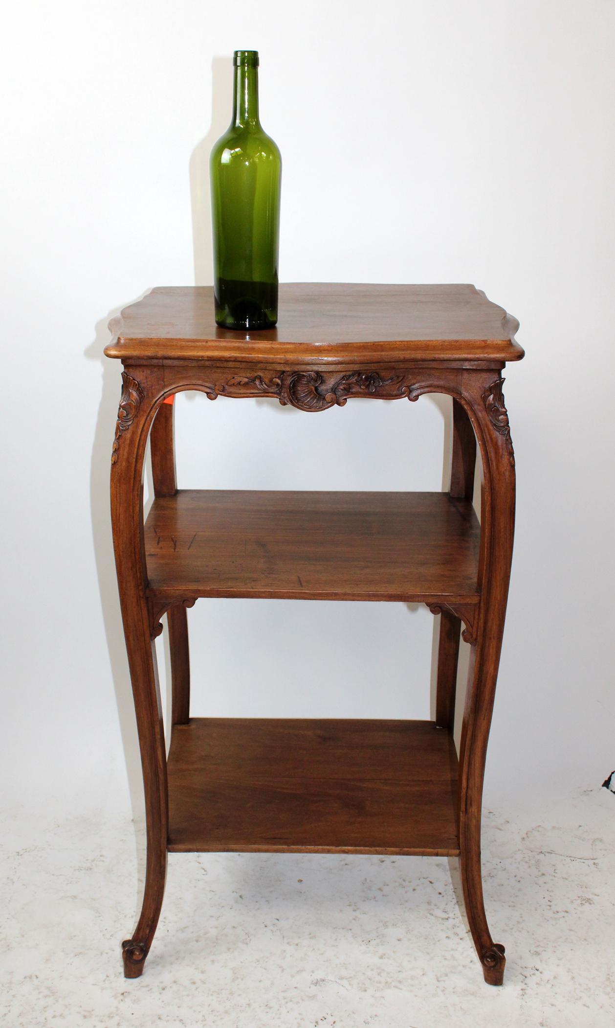 French Louis XV style walnut 2 tier pedestal side table (1 of 7)