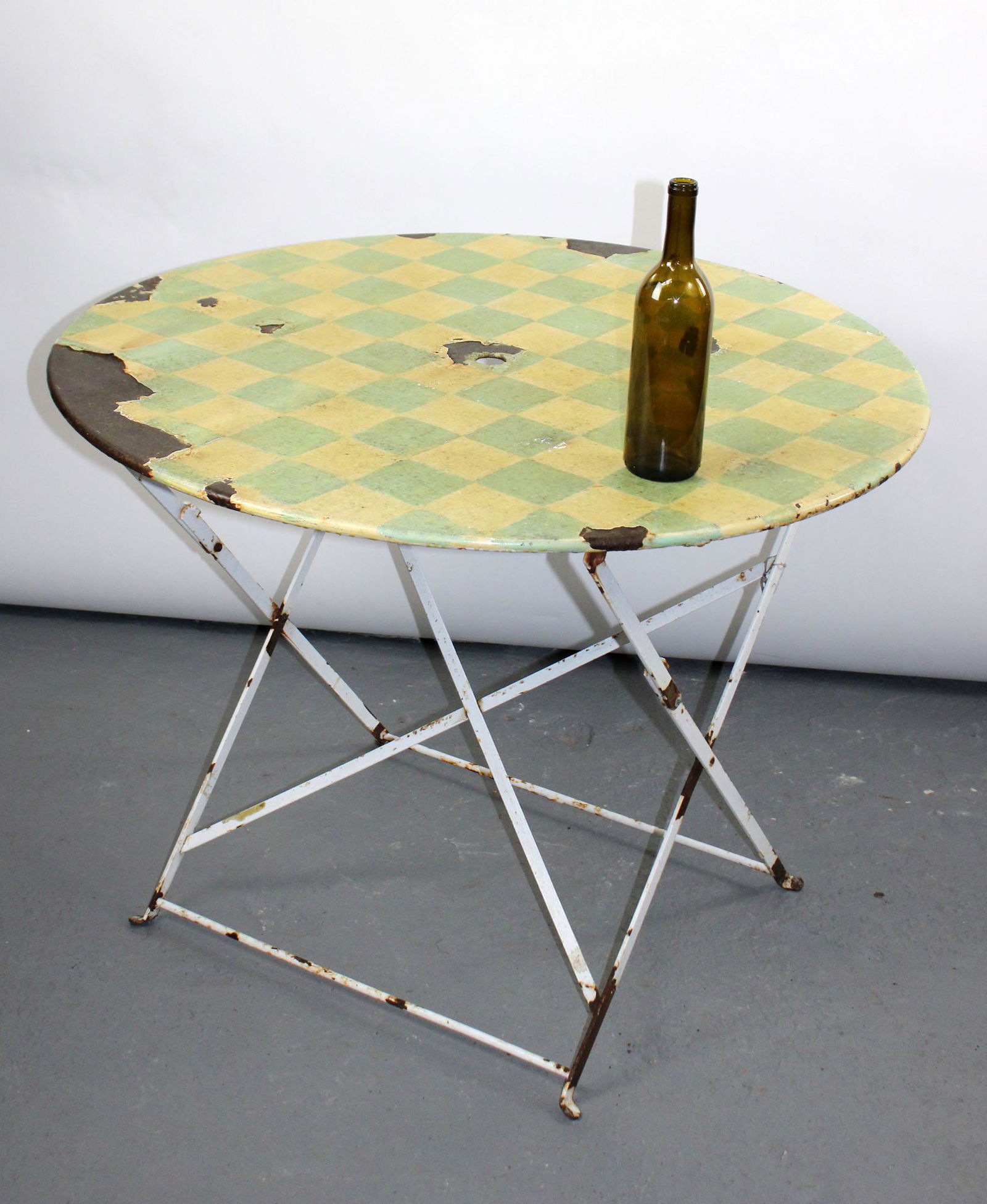 French folding garden table with enameled checkerboard (1 of 5)