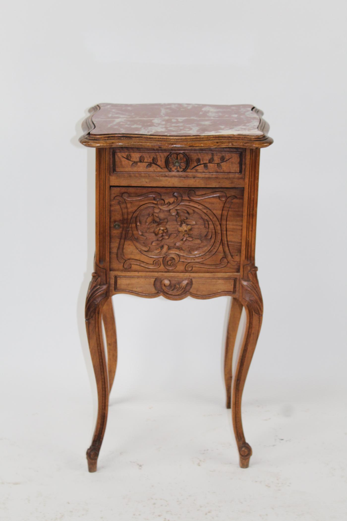 French marble top chevet in walnut (1 of 4)