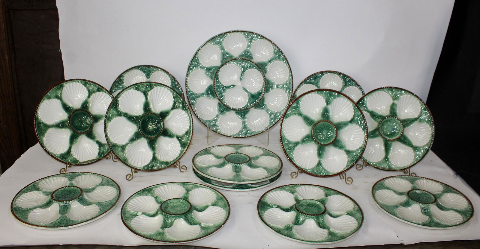 Set of 12 French oyster plates & platter (1 of 5)