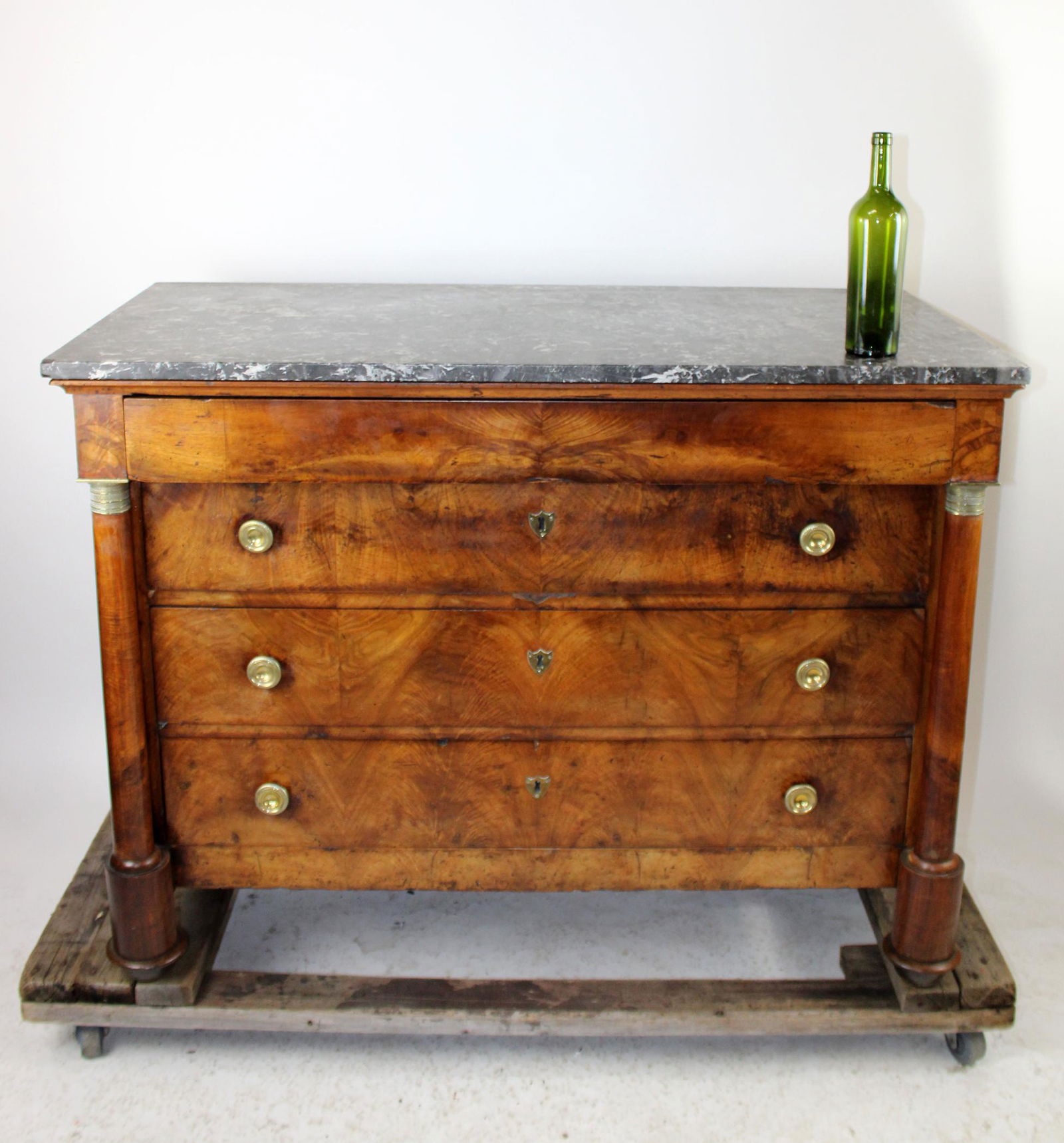 French Empire commode in walnut with marble top (1 of 8)