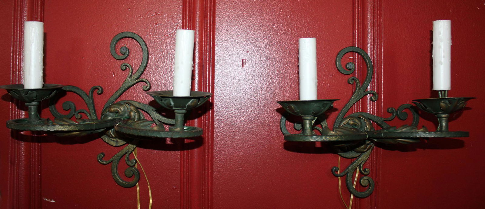 Pair of scrolled iron 2 arm sconces (1 of 4)