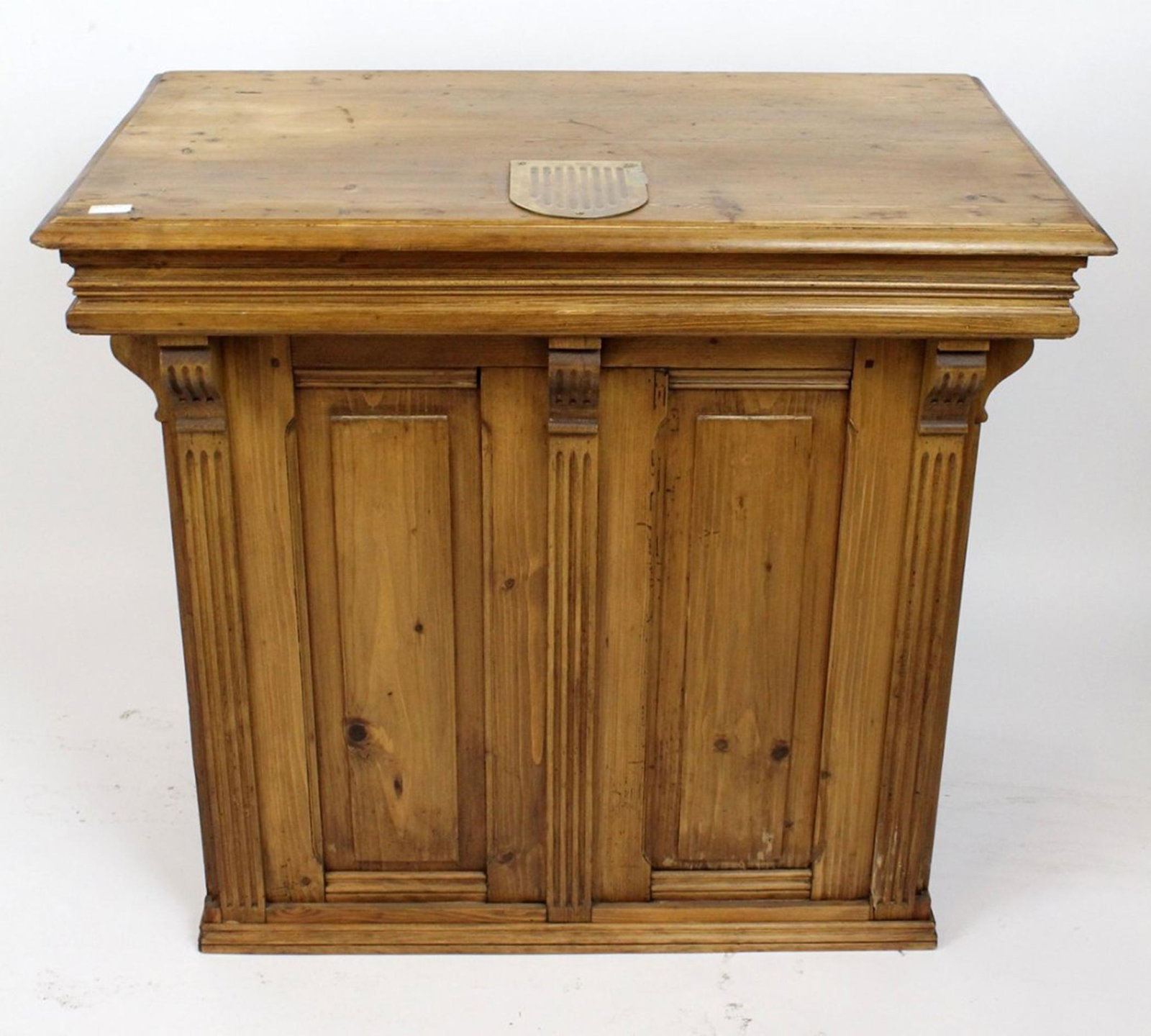 French pine cashiers stand: French pine cashier stand. Early 20th century. 35"h x 39 1/2"w x 23"d
