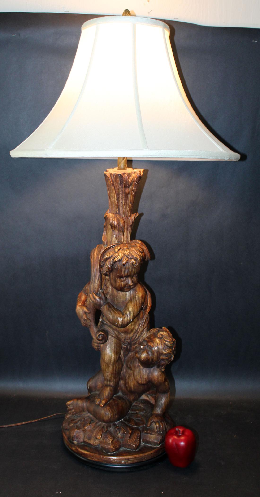 Italian figural cherub cast lamp with faux bois finish (1 of 6)