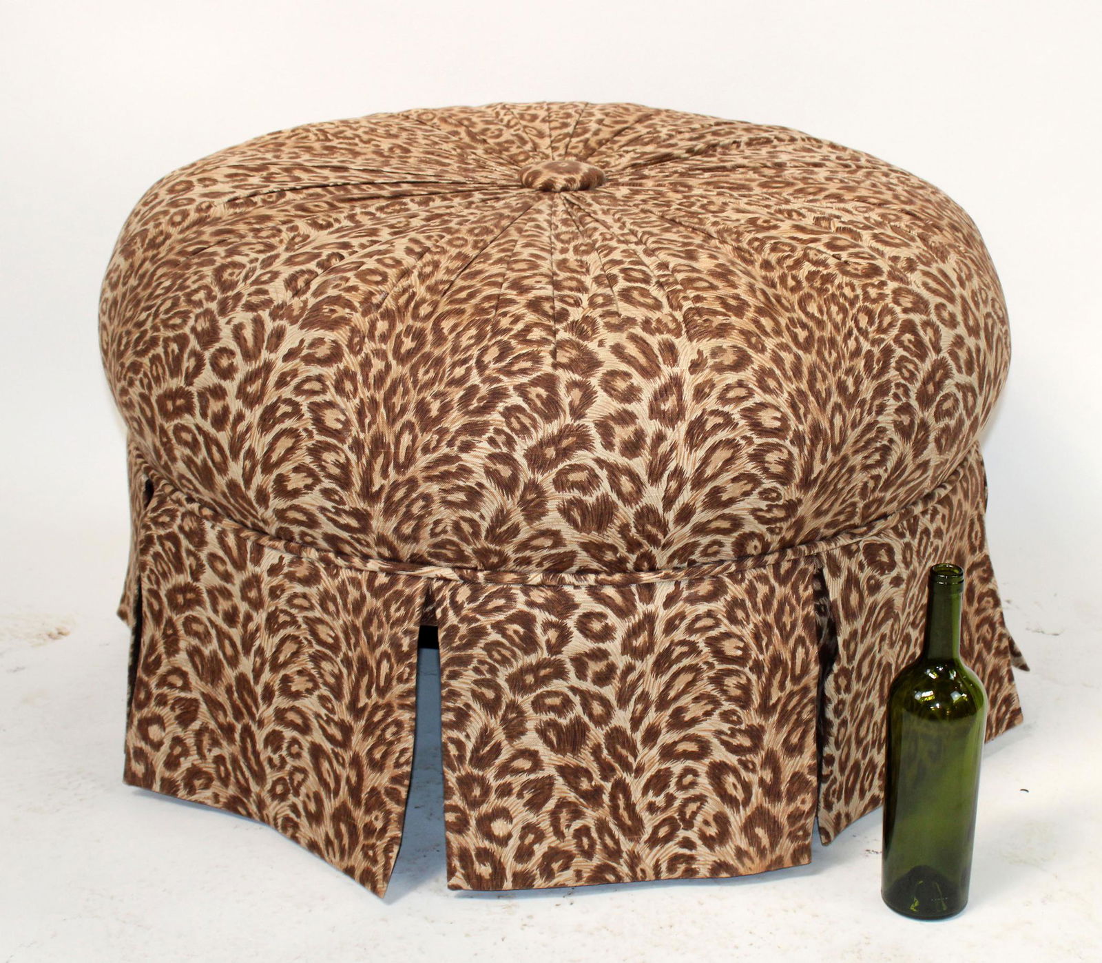 Leopard upholstered round ottoman (1 of 3)