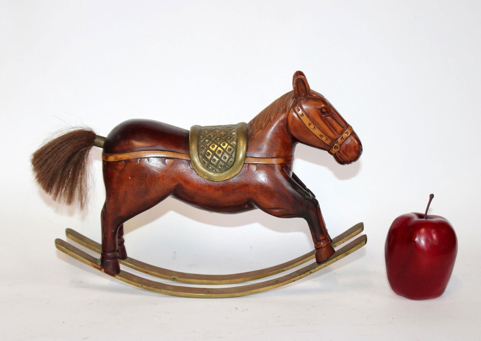 Carved wooden rocking horse with brass saddle (1 of 4)