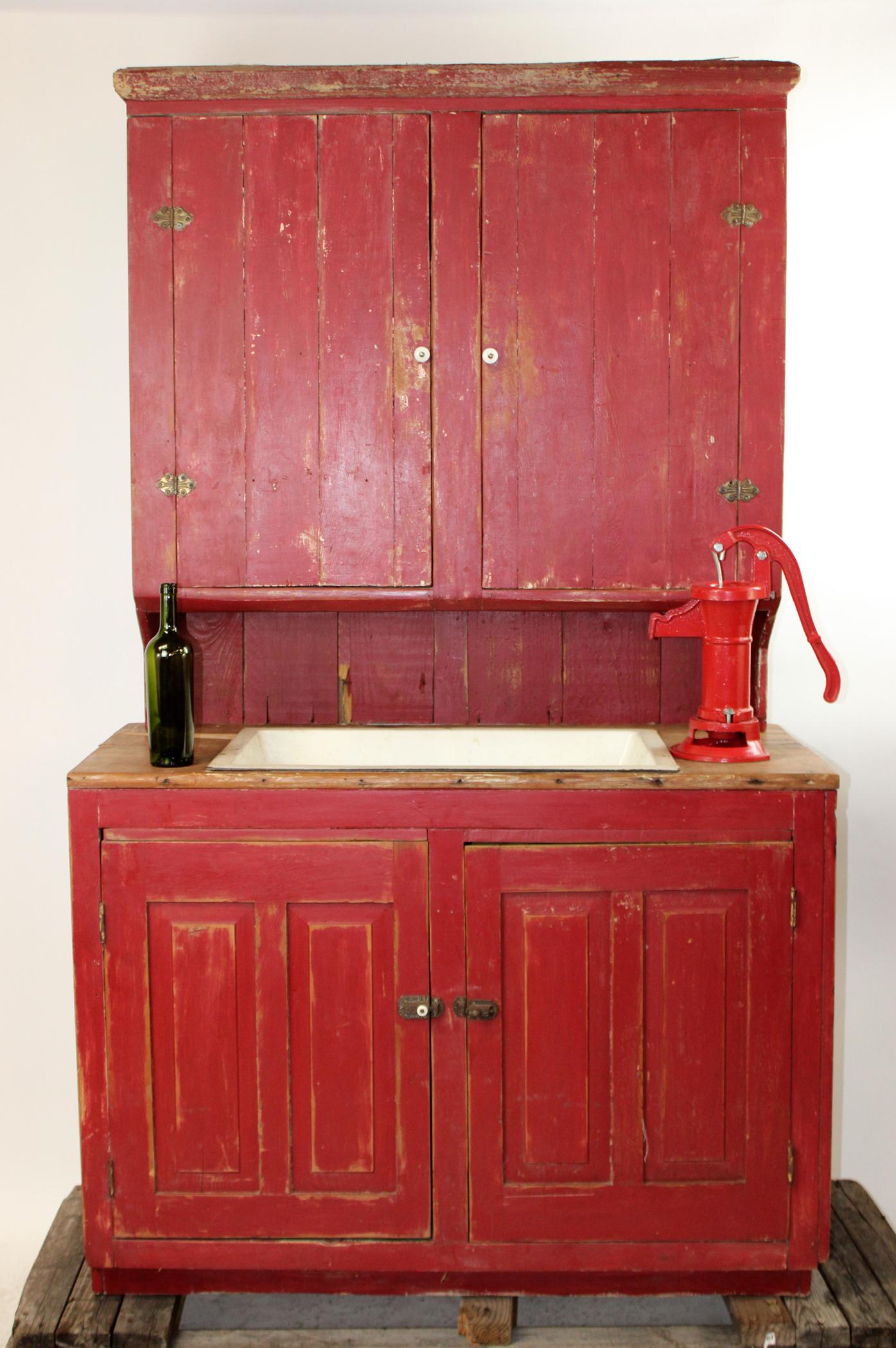 Primitive painted farm cabinet with sink (1 of 7)