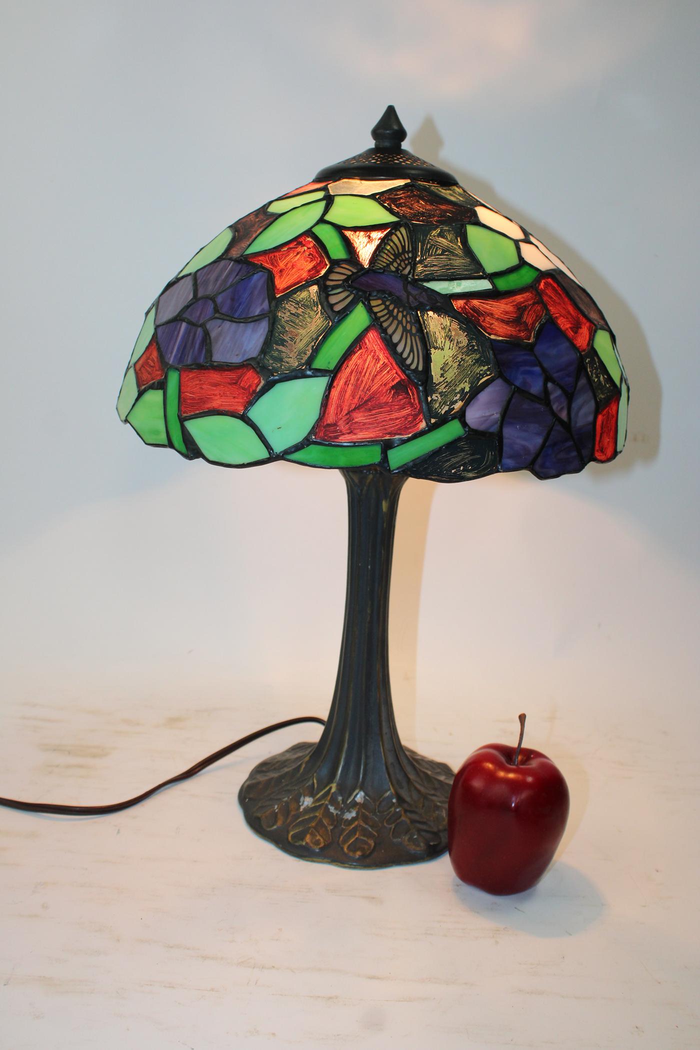 Stained and painted decorative lamp with hummingbird (1 of 5)