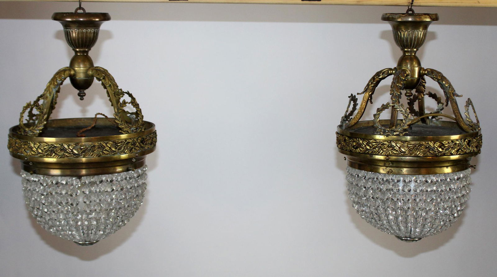 Pair of beaded crystal & bronze flush mount lights (1 of 11)