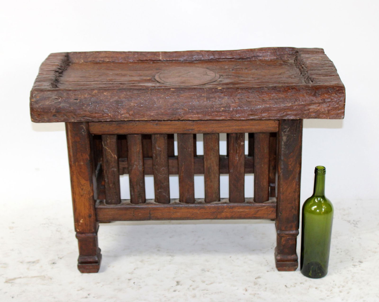 Primitive stool in teak with slatted skirt (1 of 6)