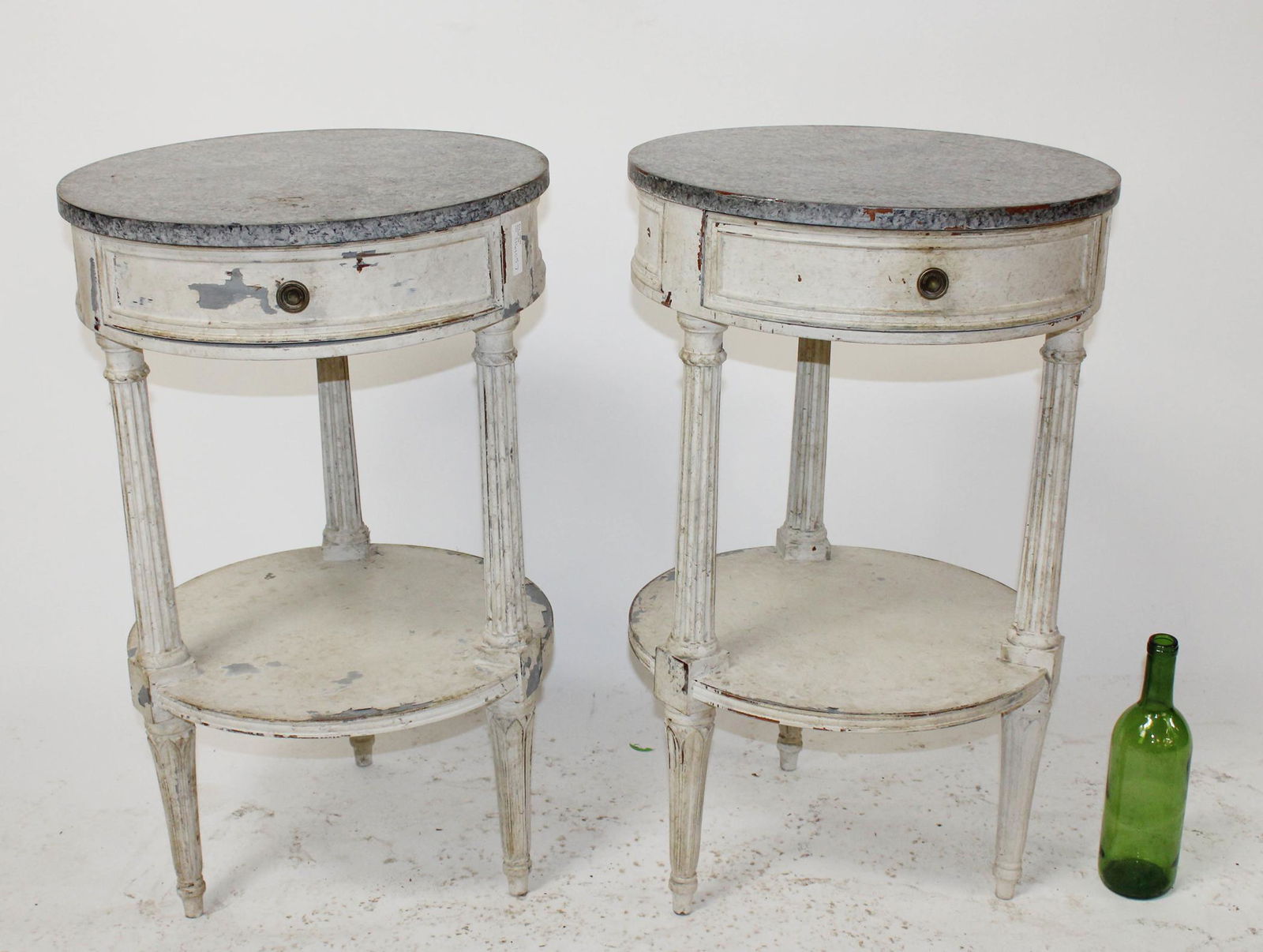 Pair French Louis XVI 2-tier round side tables (1 of 7)