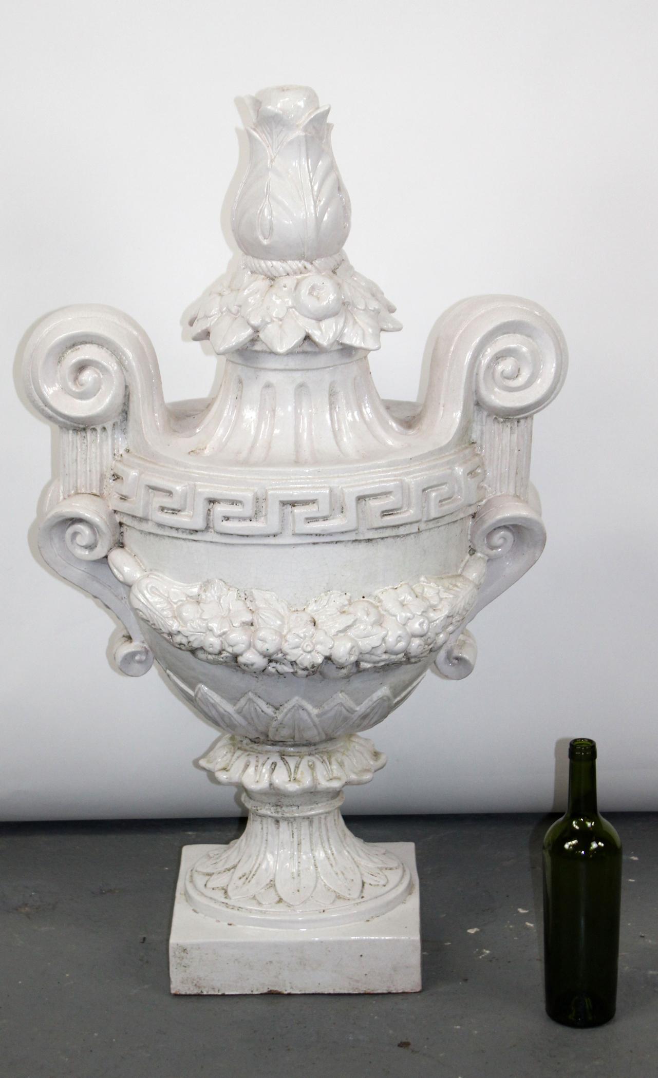 Classical glazed terra cotta urn with garland (1 of 9)