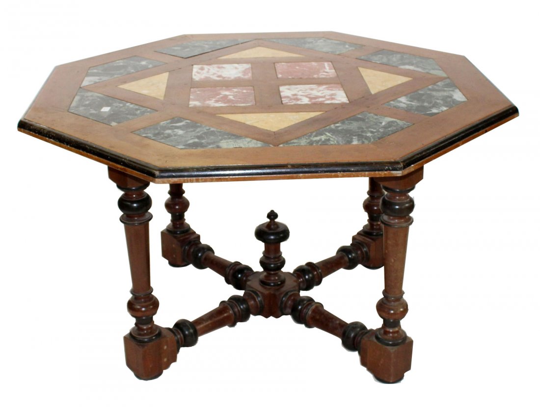 French octagonal marble inlaid foyer table (1 of 6)