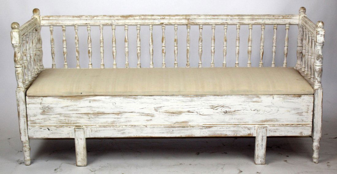 Swedish Gustavian painted pine bench with trundle (1 of 16)