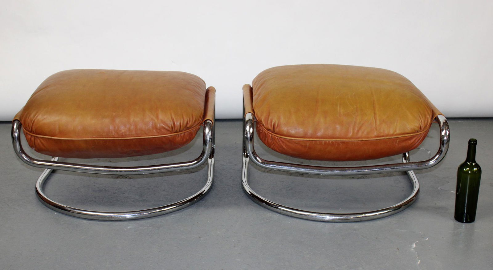 Pair of Mid century leather upholstered ottomans (1 of 8)