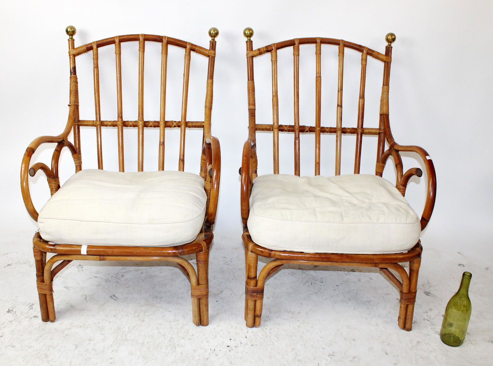 Pair of mid-century bamboo armchairs with brass balls (1 of 10)