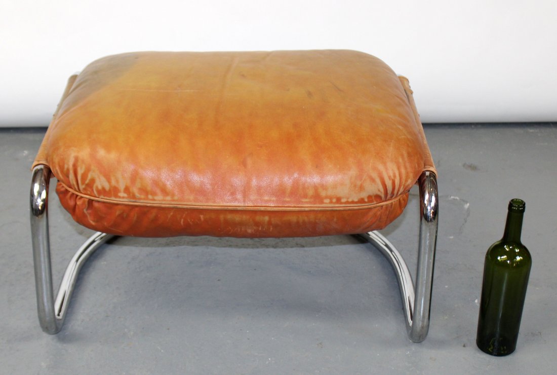 Mid century leather upholstered ottoman (1 of 6)
