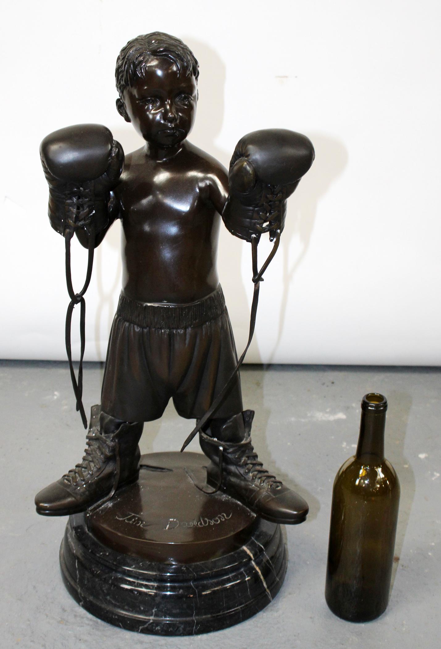 Bronze statue of young boy with boxing attire (1 of 6)