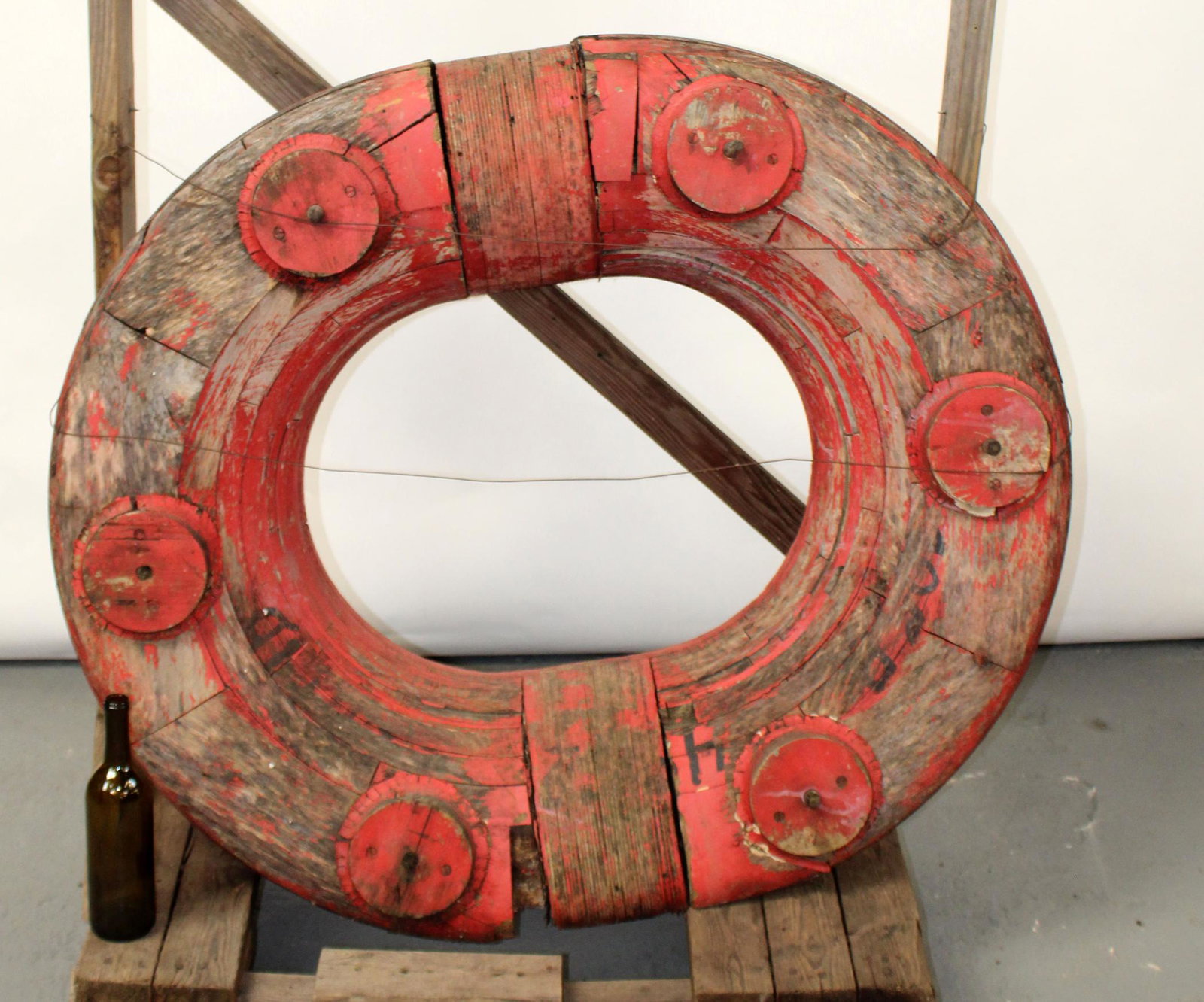 Antique wooden life ring mold: Antique wooden life ring mold. 40" x 46" x 10"