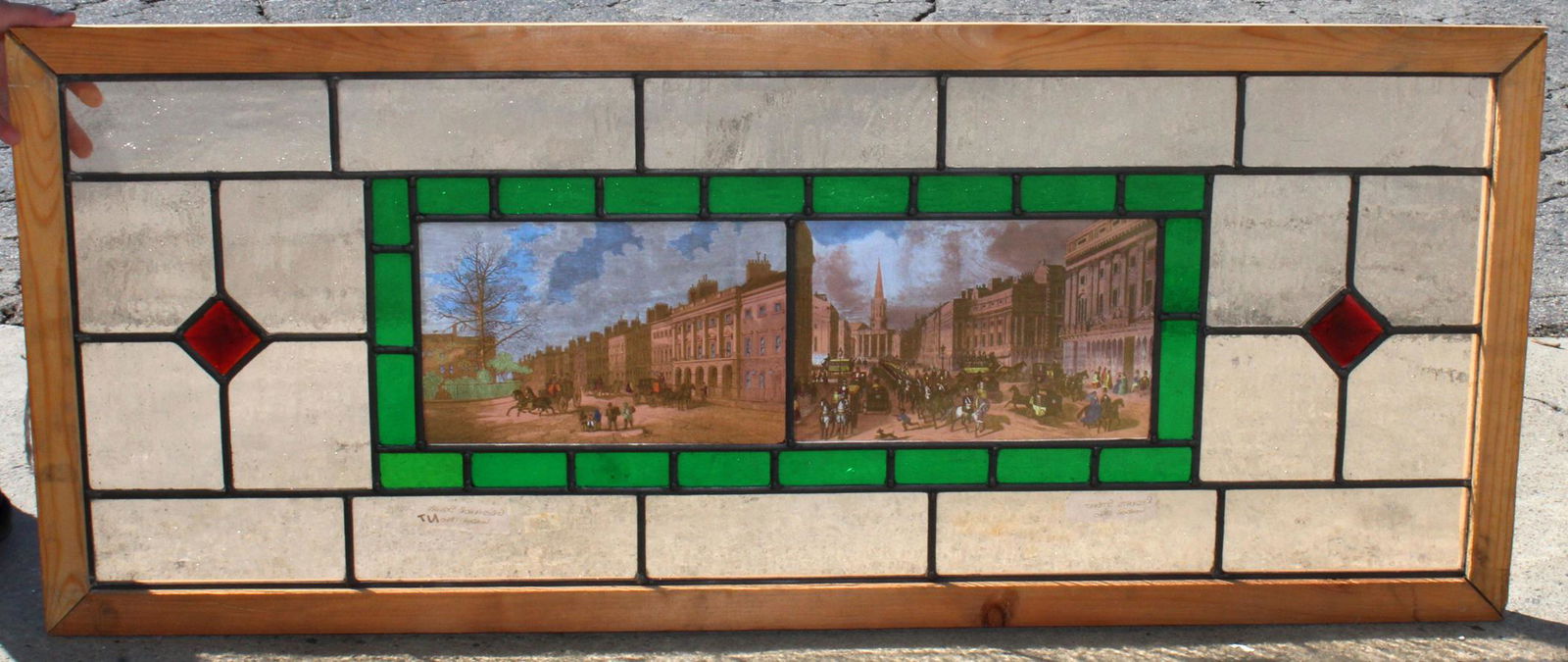 Stained and reverse painted leaded glass window (1 of 5)