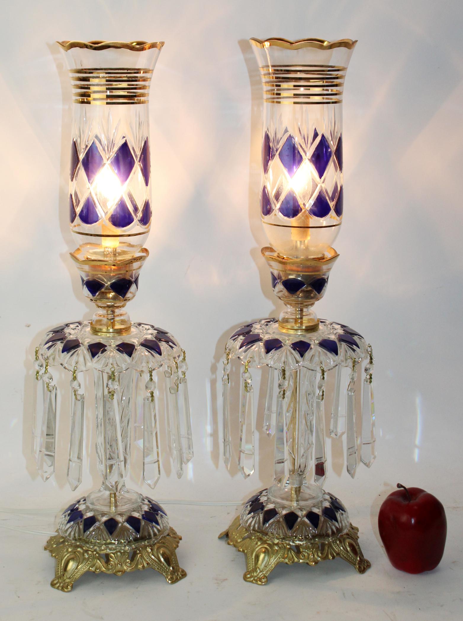 Pair of Victorian style glass lamps (1 of 7)