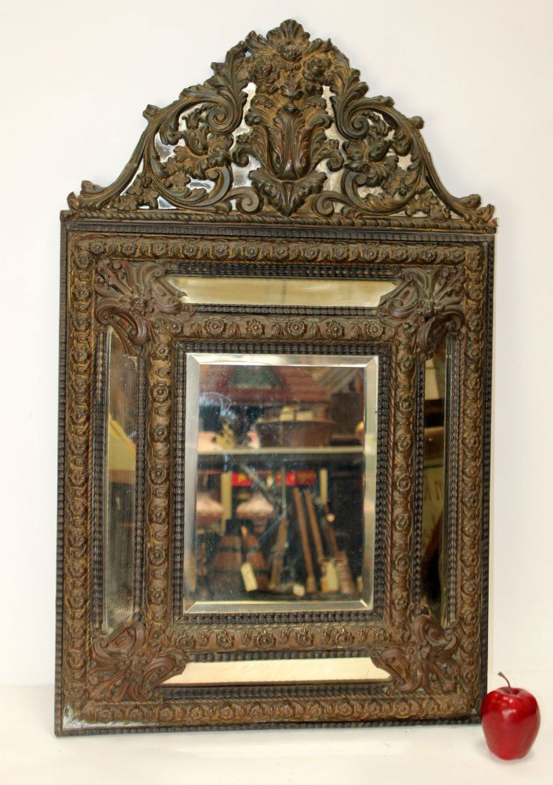 Dutch embossed brass parclose mirror (1 of 9)