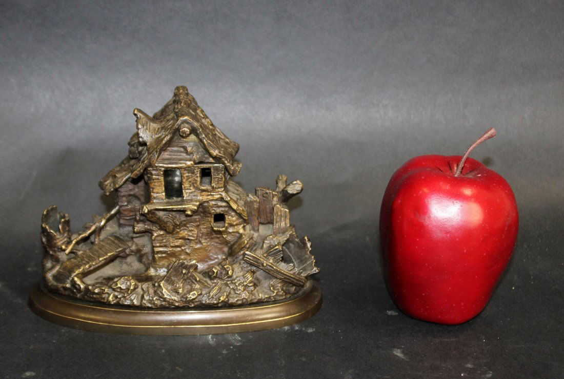 French bronze miniature cottage form inkwell (1 of 9)
