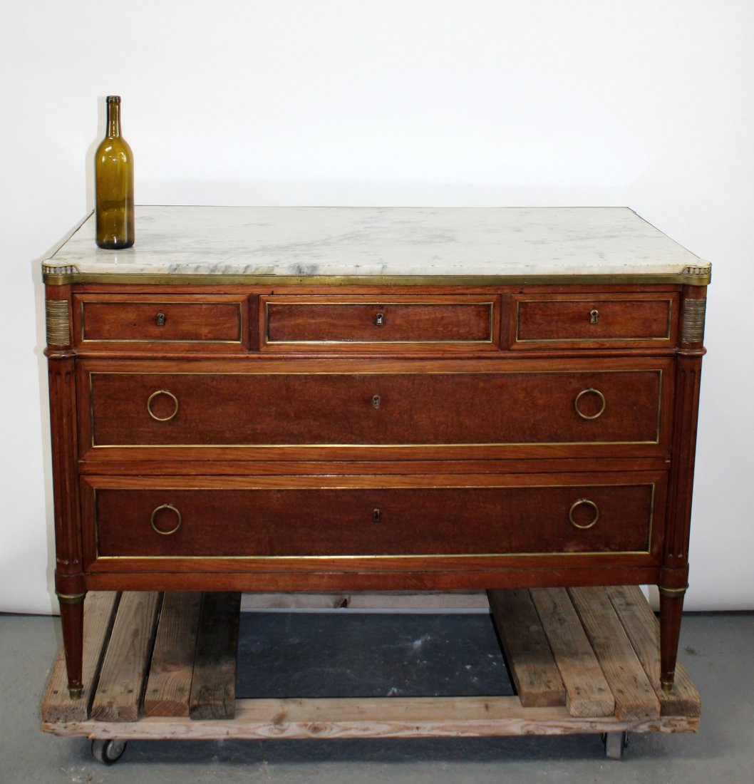 French Louis XVI bronze trim commode with marble top (1 of 9)