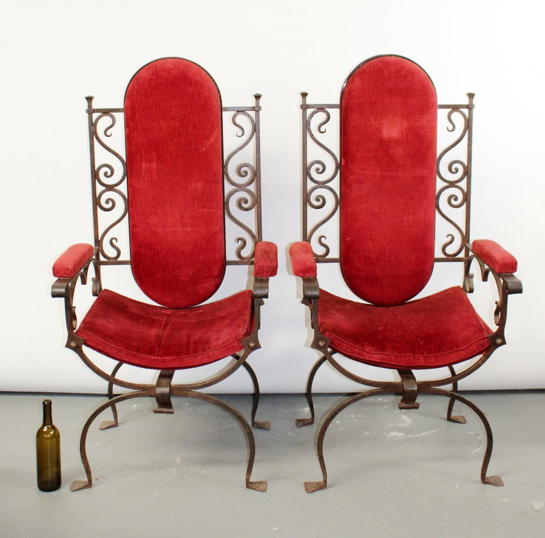 Pair French mid century wrought iron throne chairs (1 of 11)