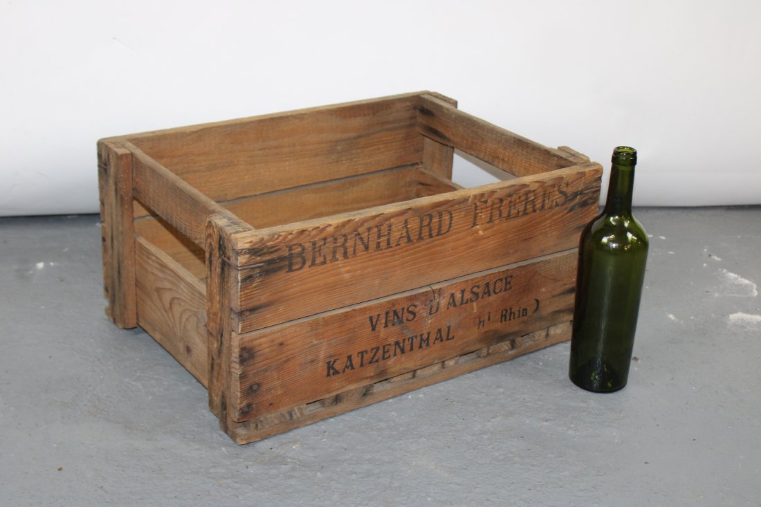 French Alsacian wine crate: French Alsacian wine crate. 9 1/2"h x 20 1/2"w x 14 3/4"d