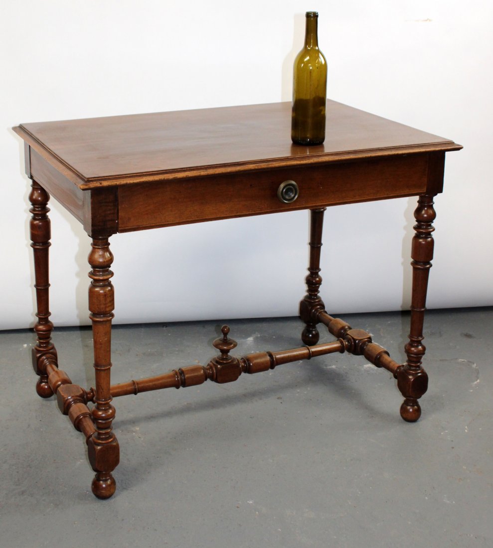 French walnut bureau plat desk on turned legs (1 of 7)
