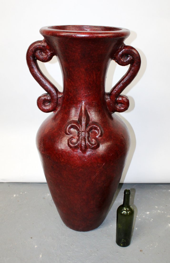 Glazed terra cotta double handled urn with fleur de lys (1 of 9)
