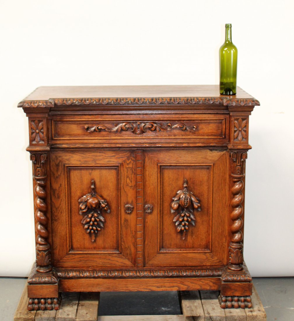 French oak buffet bas with carved fruit and paw feet (1 of 9)