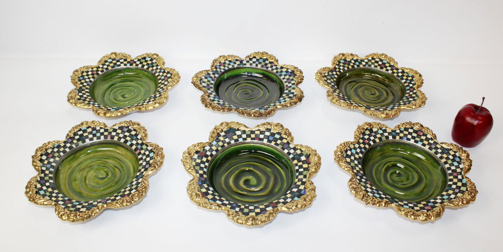 6 vintage MacKenzie Childs glazed terra cotta bowls (1 of 8)