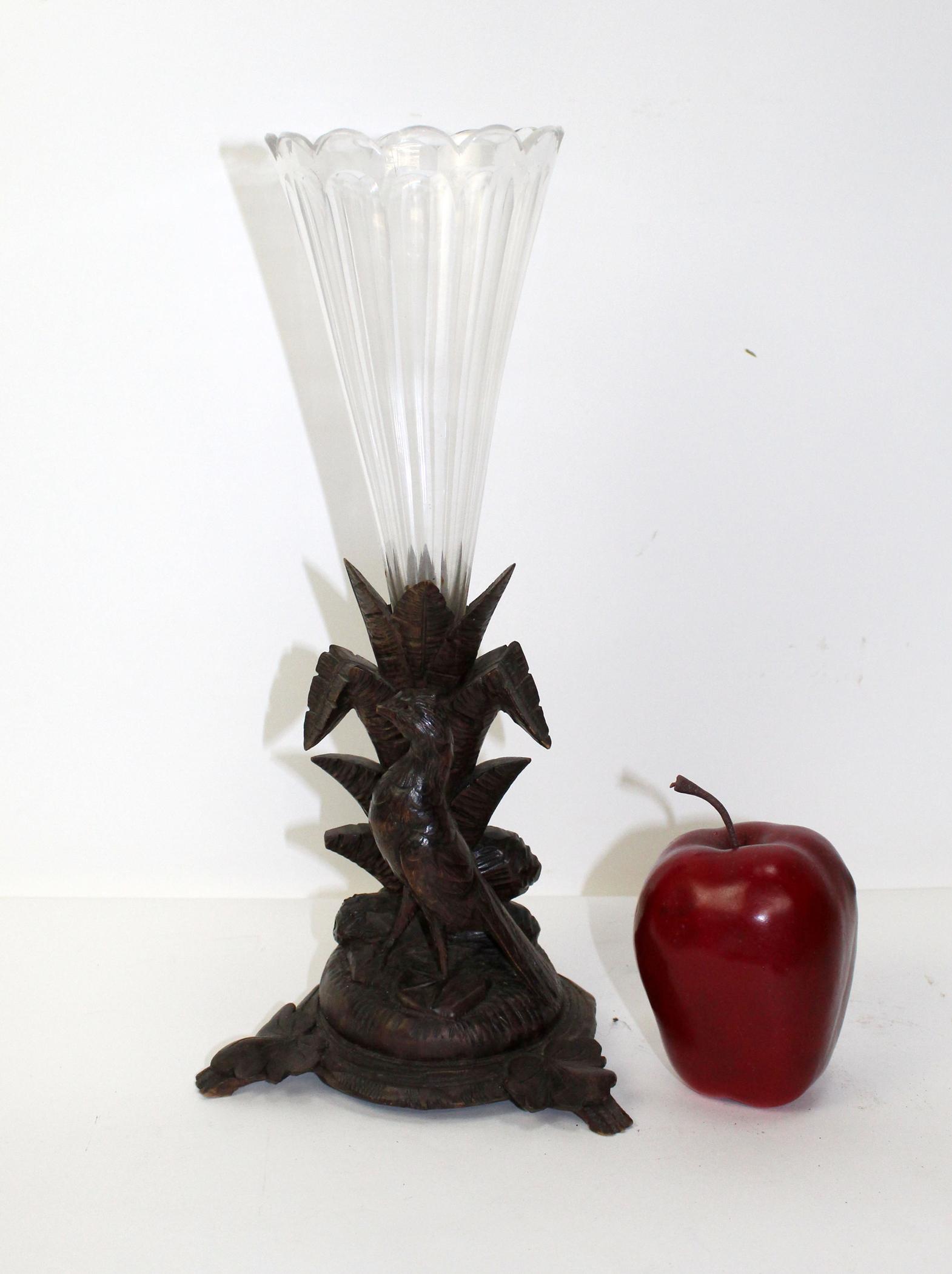 French Black Forest carved vase with bird (1 of 7)