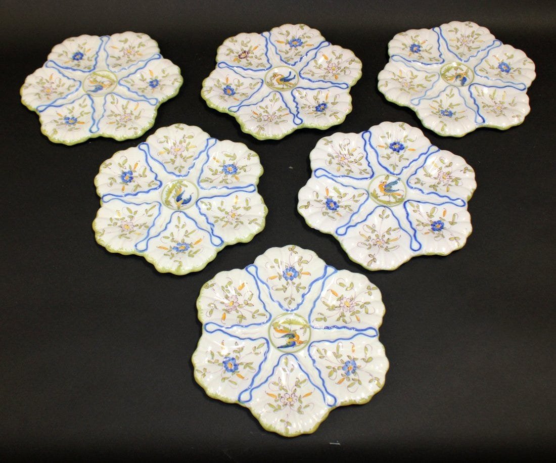 Set of 6 French Quimper oyster plates (1 of 7)