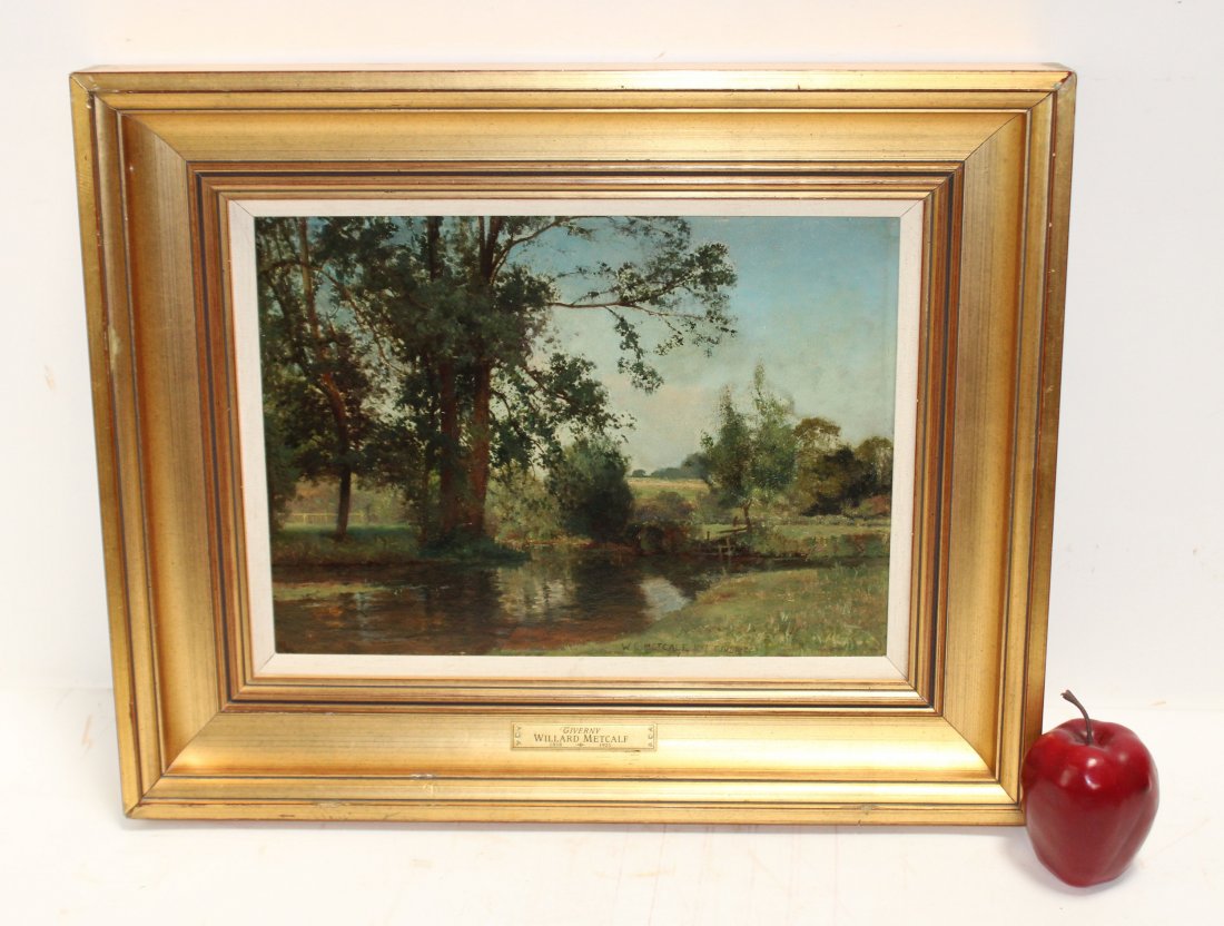 Attributed to Willard Metcalf oil on board landscape (1 of 6)