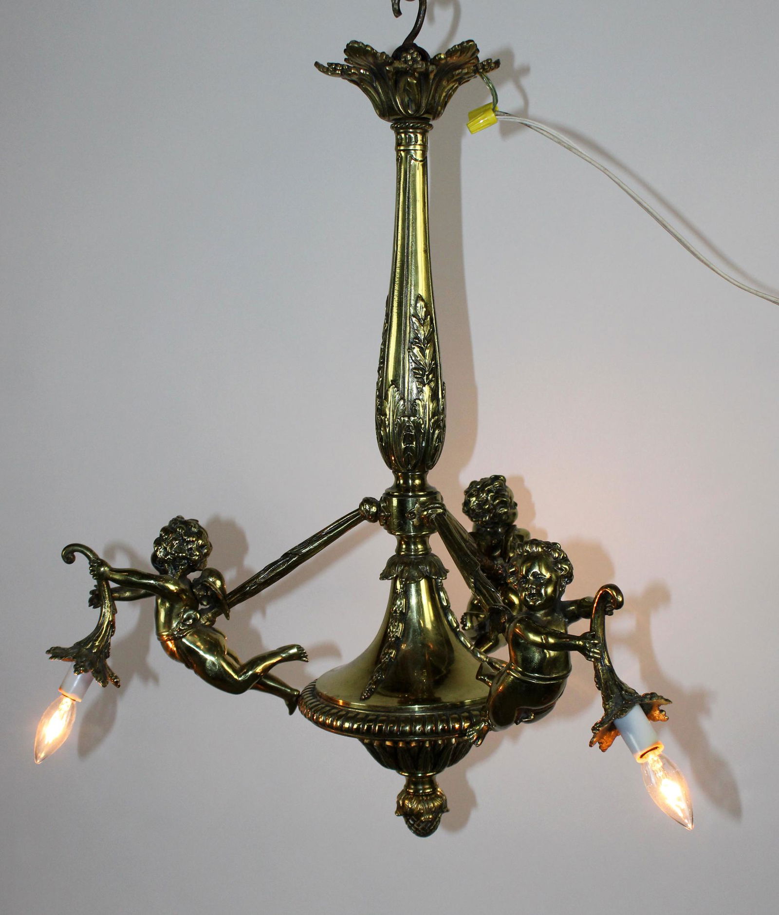 Antique bronze 3 arm cherub chandelier (1 of 9)
