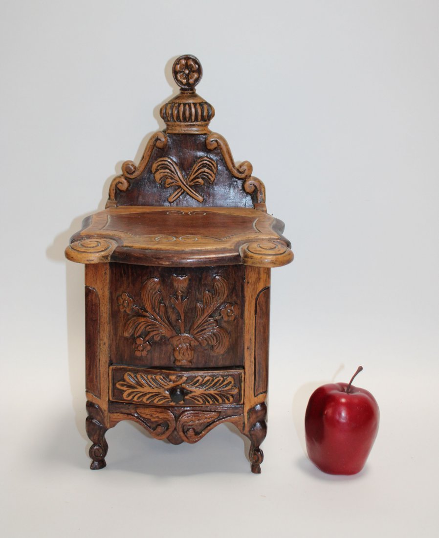 French Provincial carved walnut salt box (1 of 7)