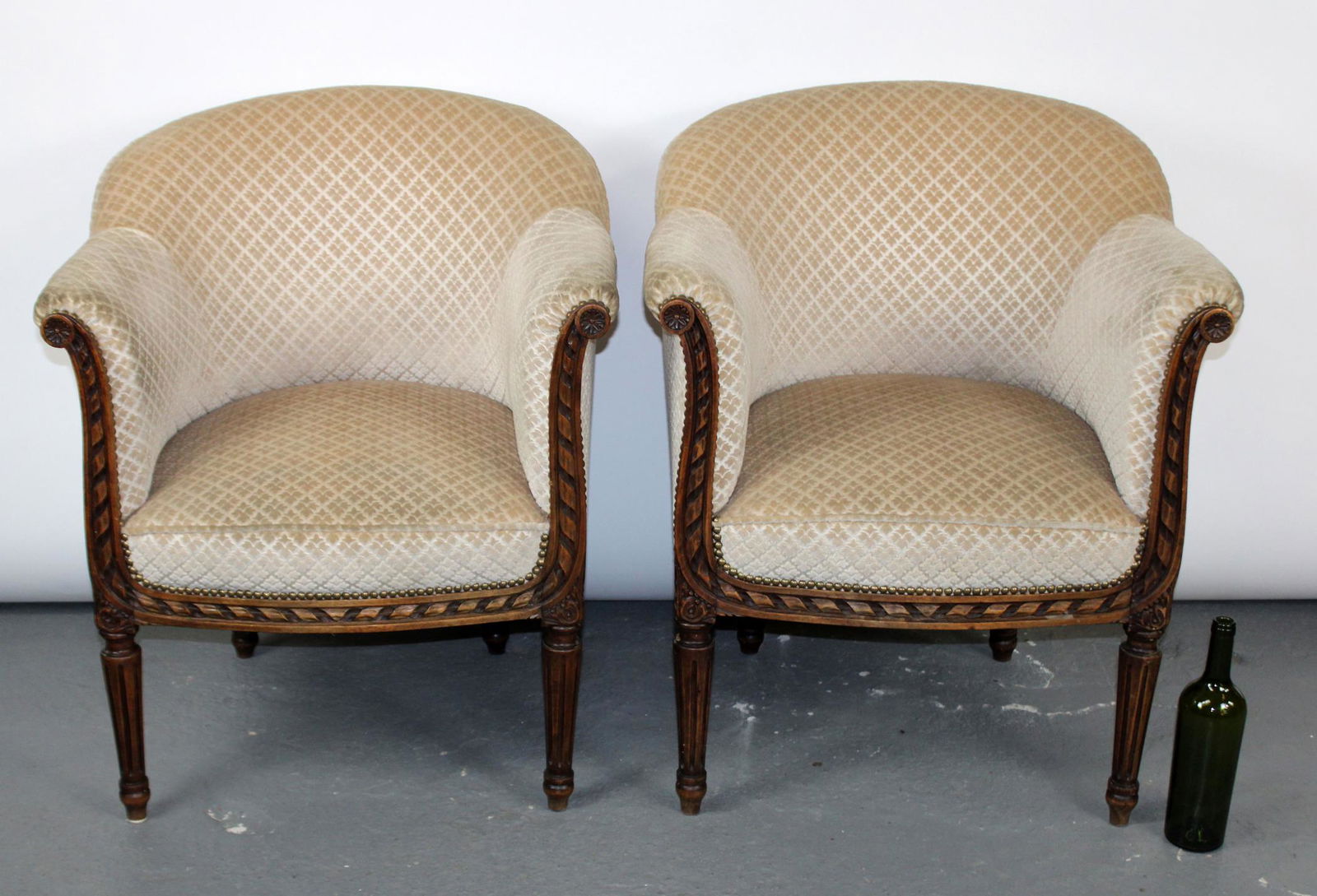 Pair of French Louis XVI curved back club chairs (1 of 10)