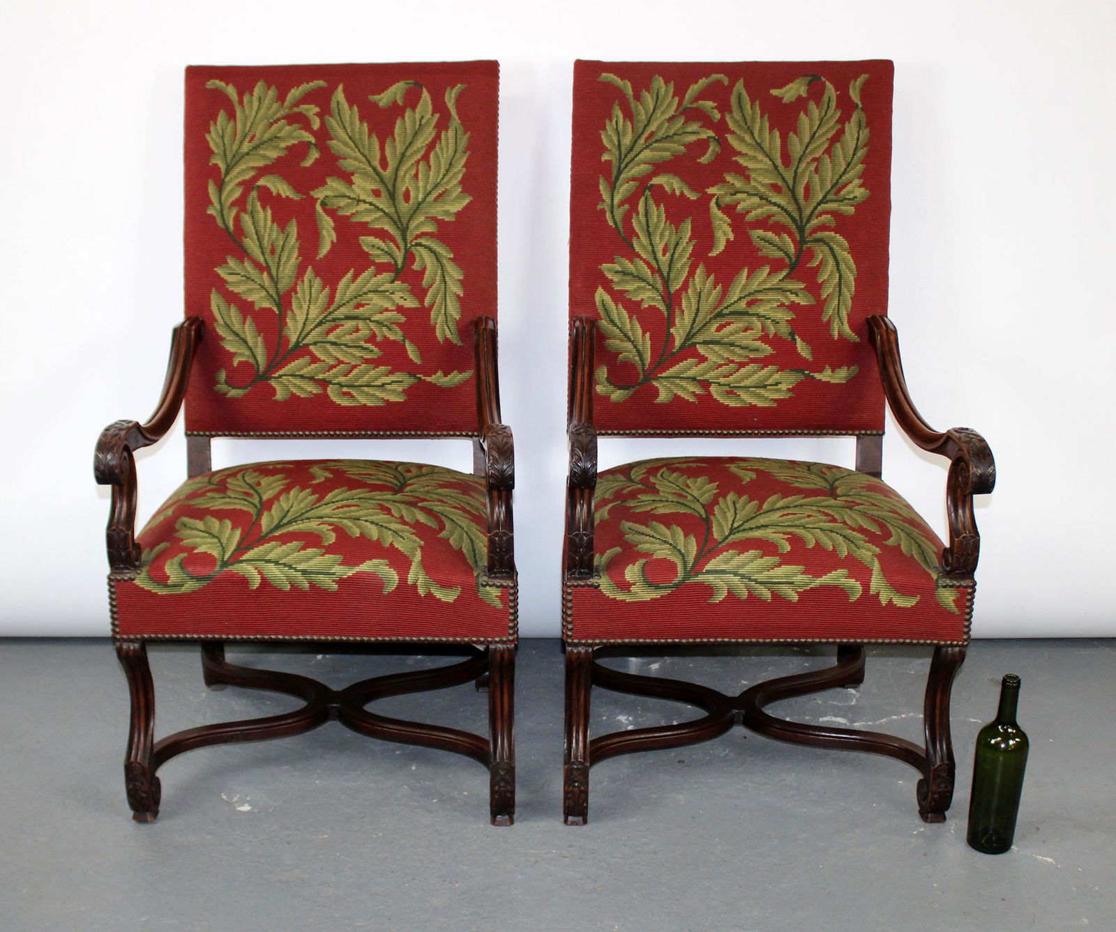 Pair of French Needlepoint upholstered armchairs (1 of 12)