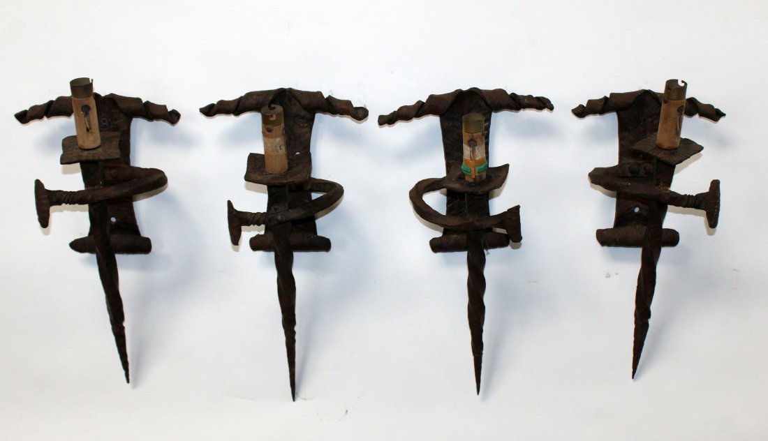 Set of 4 French Gothic Revival iron sconces (1 of 8)
