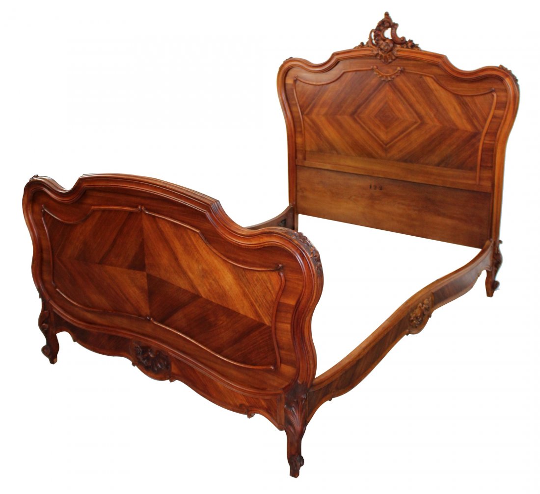 French Louis XV style carved walnut bed (1 of 9)