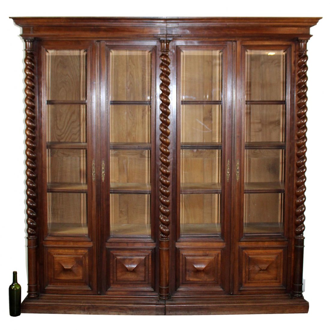 French 4 door bookcase in walnut with barley twist (1 of 8)
