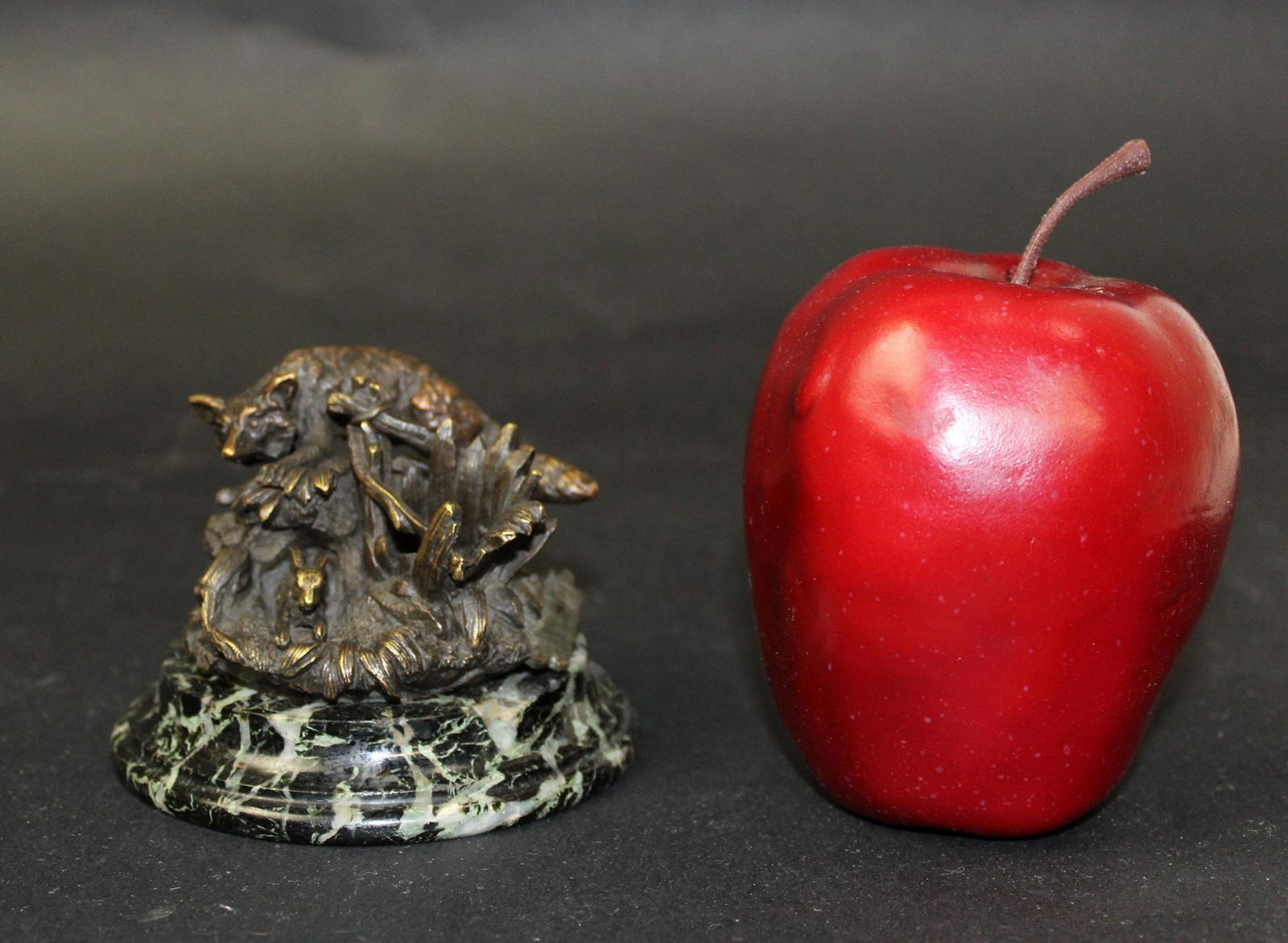 French bronze match stick holder with fox and rabbit (1 of 7)