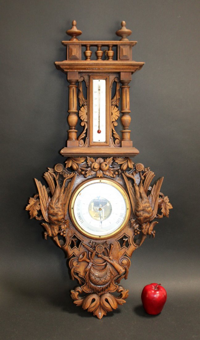 French Black Forest barometer in carved walnut (1 of 9)