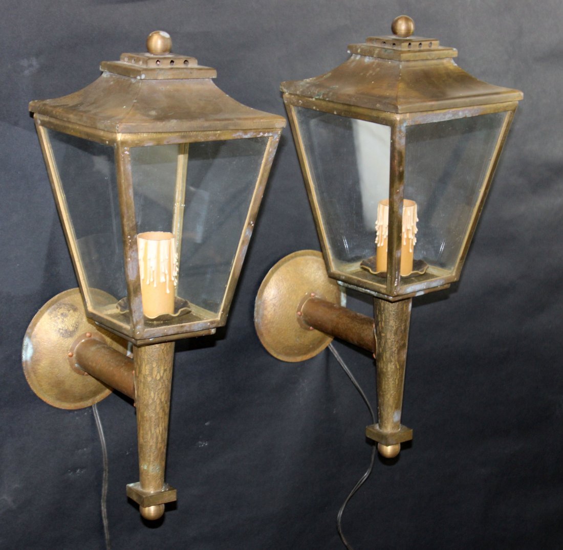 Pair French mid century bronze lantern sconces (1 of 10)